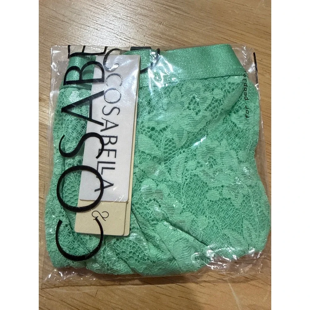 Cosabella Never Say Never Luxury Lace Italian Thong Green Small